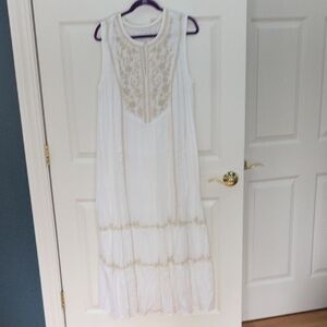 Beautiful J. Jill Off-white Maxi Dress with Tan Detailing-worn Couple Times